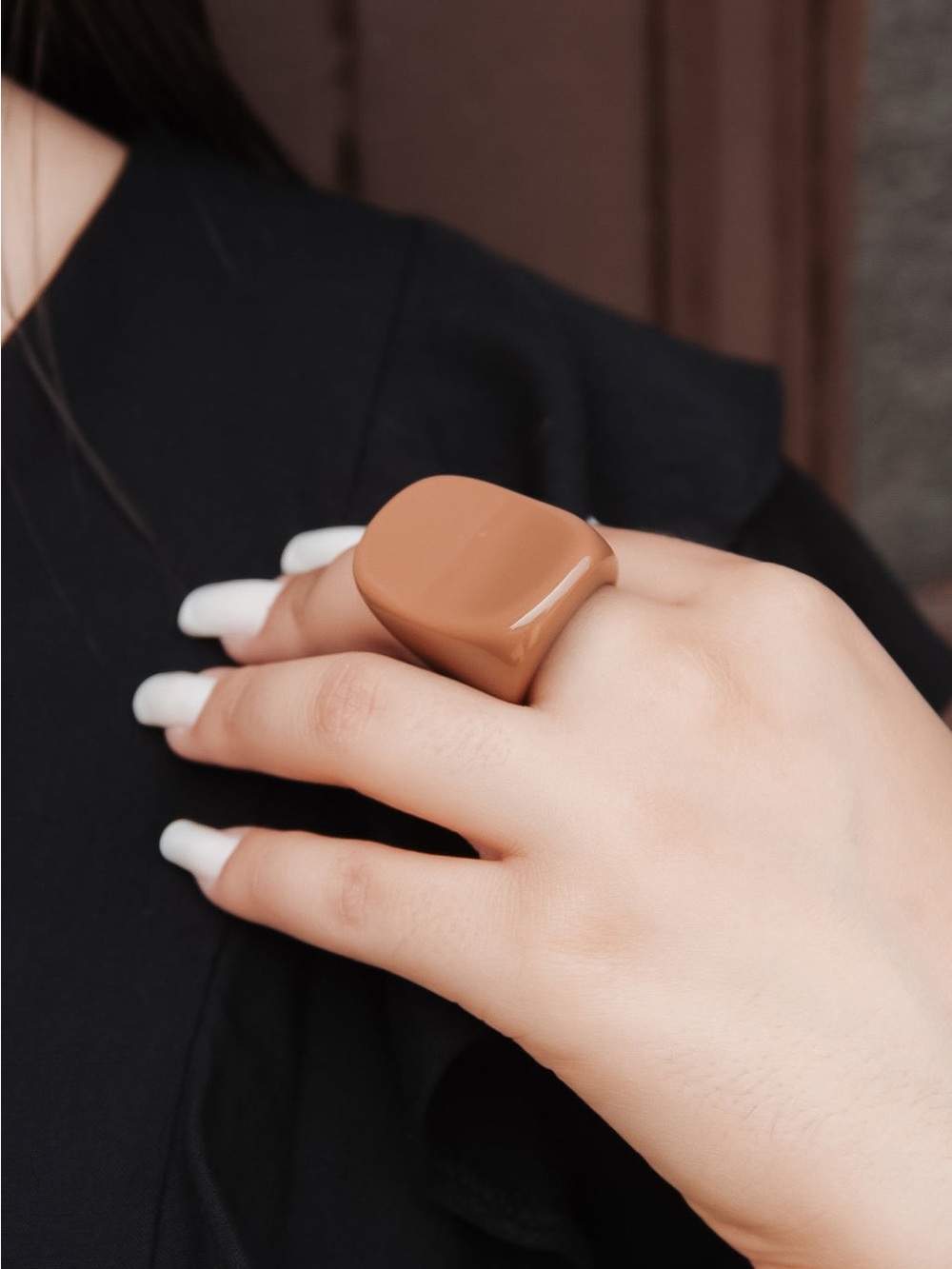 Chunky Tan Resin Statement Ring - Womens Accessories